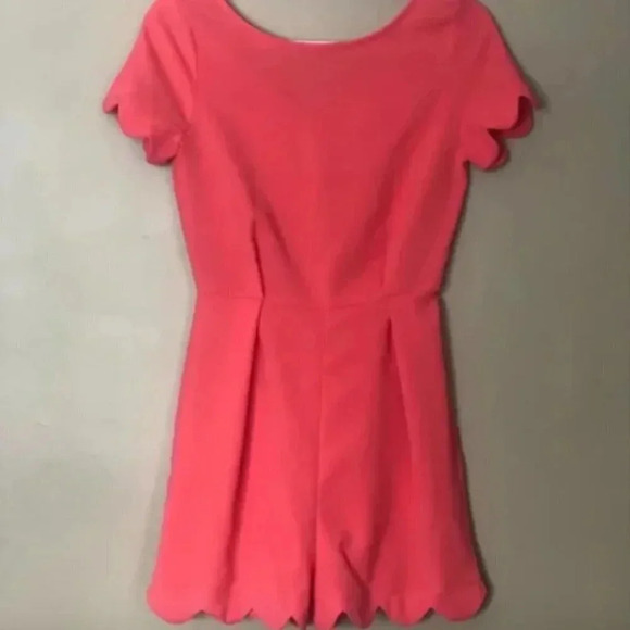Coral Pink Romper with Scalloped Details | Pink Romper | Romper | Girly | Pink - Picture 3 of 12